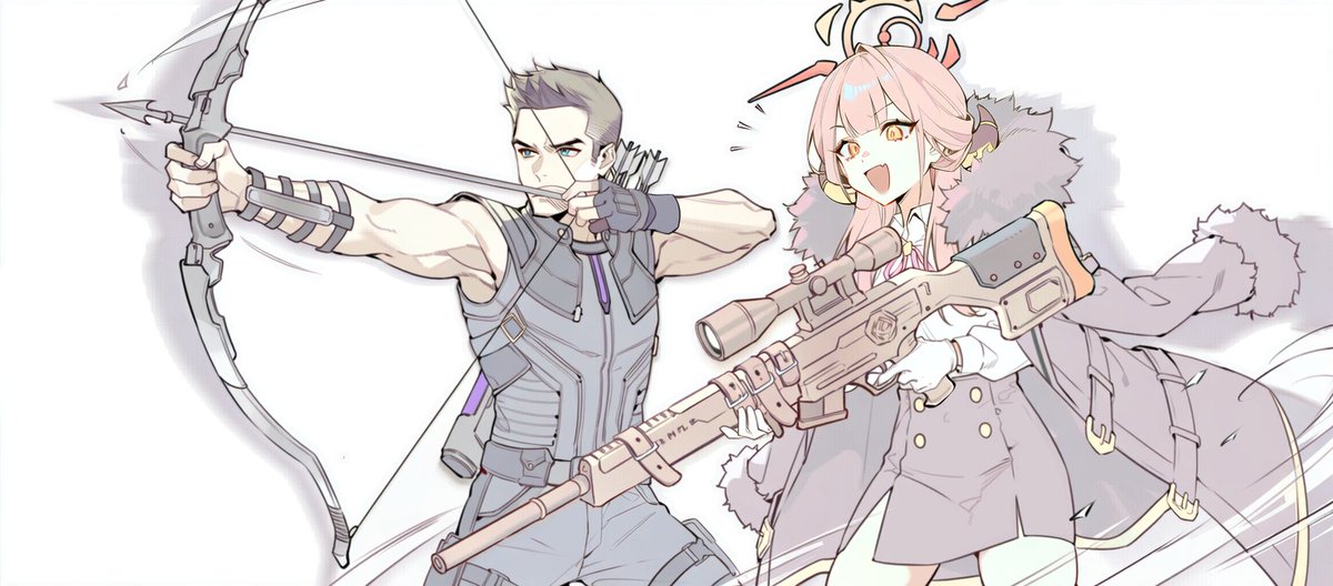 この距離で弓矢が当たるんだと戦闘中にも関わらず感動してしまう便利屋68のアルと弓遣いホークアイ 