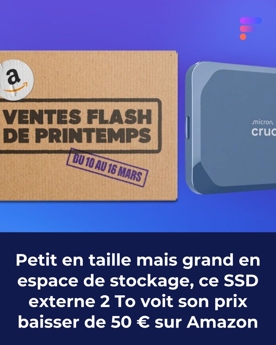 Frandroid's tweet photo. Zigzaguant entre la pénurie et la hausse des prix, ce SSD portable miniature Crucial X10 2 To profite de 50 € de réduction 🔥#bonplan #ventesflash
👉 https://t.co/hh4gj4Curr https://t.co/nMwyLPOrAY