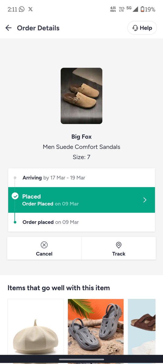 147headingley's tweet photo. @MyntraSupport I placed an order on 9 Mar but there’s still no shipping update after 5 days.

Product: Big Fox Men Suede Comfort Sandals (Size 7)
Order ID: 132494163924052577703

Delivery shows 17–19 Mar and I need it by 19 Mar. Please expedite or update the status ASAP. https://t.co/XS8KM5QR2x