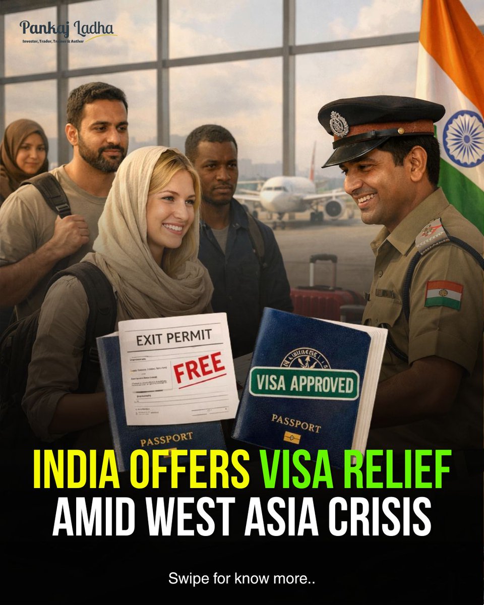 pankajladha_'s tweet photo. India extends a helping hand with visa relief as tensions rise in West Asia, offering peace of mind to stranded travelers amidst uncertainty. 🌍✈️
#IndiaVisaRelief
#WestAsiaCrisis
#TravelAssistance
#VisaExtensions
#StrandedTravelers
#FlightDelays
#PeaceOfMind
#GlobalSupport
#TravelDisruptions
#ExitPermits
#IndiaSupport