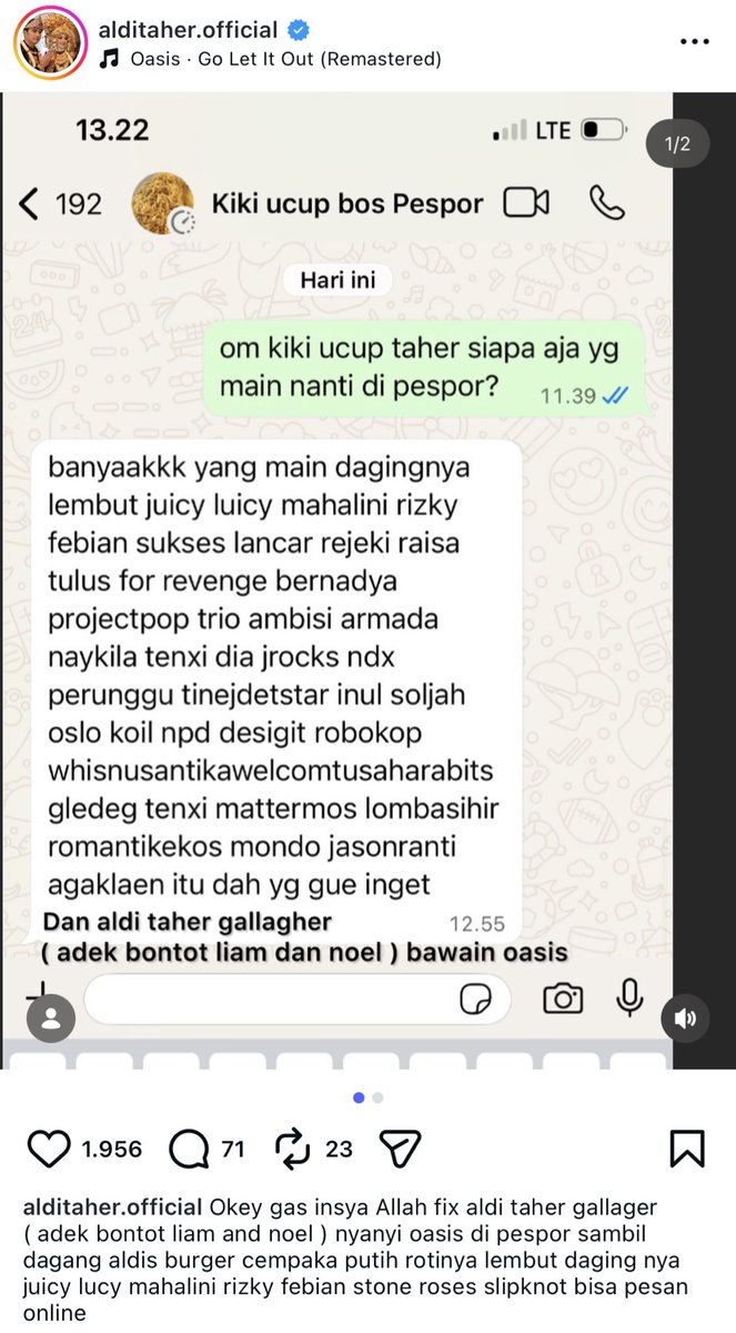 ABSOLUTELY BHAAAMP 😭

Line up Pespor tahun ini udah dibocorin sama CEO Aldis Burger <a href="/alditaher_indo/">alditaher_official</a> 🍔🍔