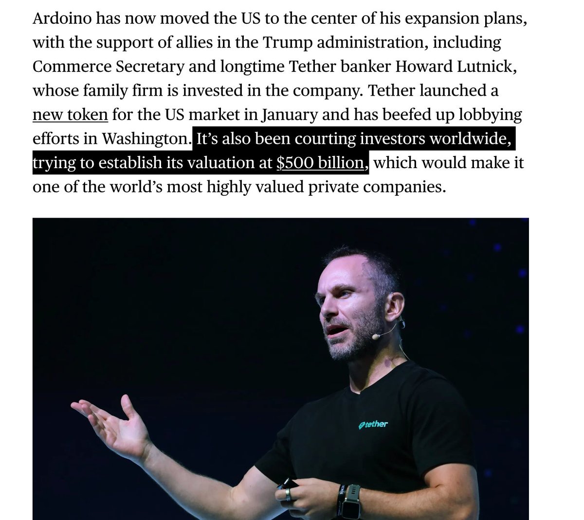 pipizhu_eth's tweet photo. Tether 现在想公司估值5000亿美金，如果是的话则会成为全球估值最高的私营企业之一。

公司只有300名员工，去年利润超100亿，美债持有量比很多国家央行还大。

问题是到现在还没完成审计。

钱多不代表安全，希望USDT一路平安，不然整个行业都要跟着埋单。 https://t.co/XfLip91FxI
