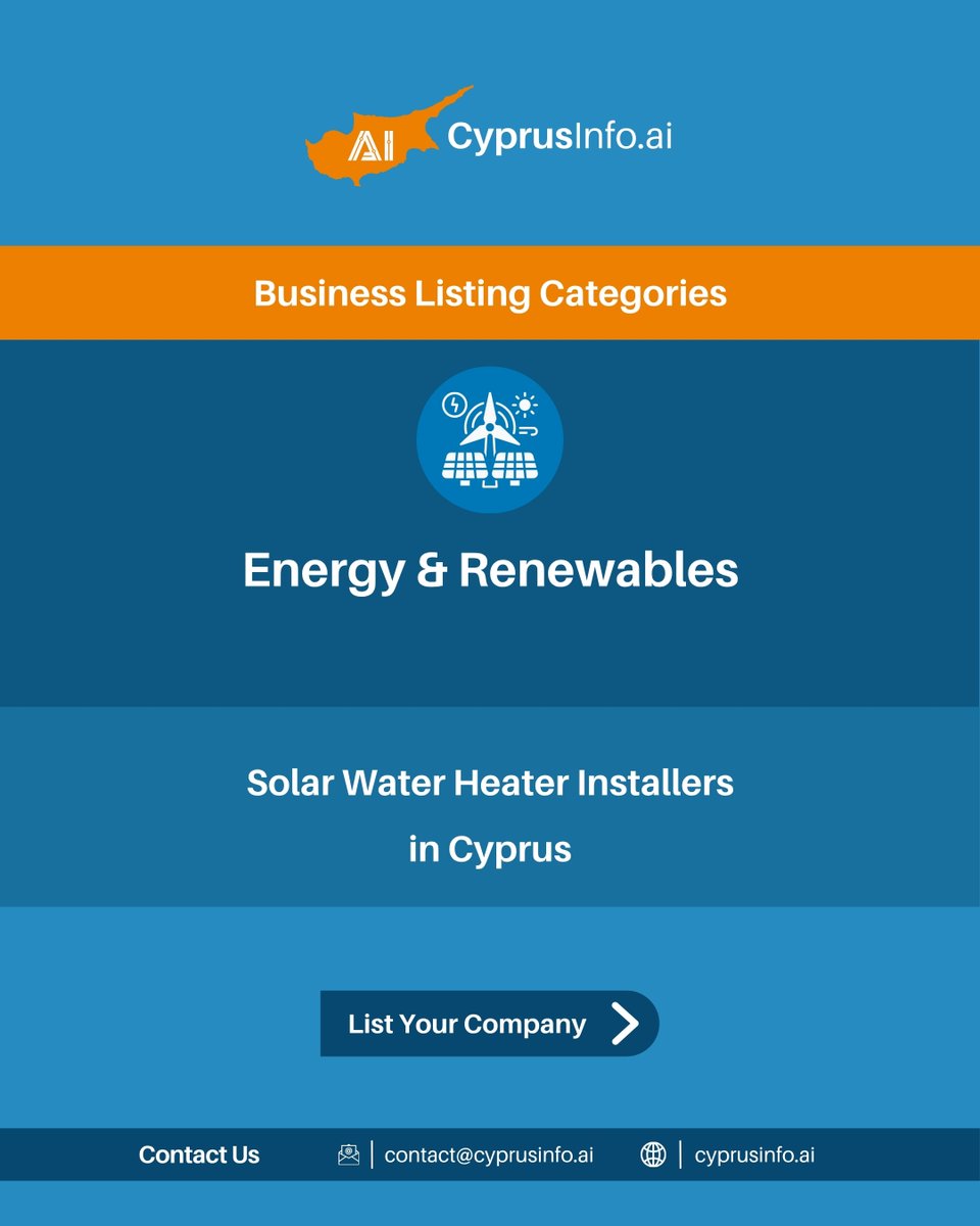 CyprusInfo_ai's tweet photo. https://t.co/41en8QNIuD: List your company in 'Energy &amp; Renewables > Solar Water Heater Installers'! Connect with customers seeking green solutions in Cyprus.
https://t.co/P6zsI5bk6K
#cyprus #cyprusinfo https://t.co/3D3ZQfiEuf