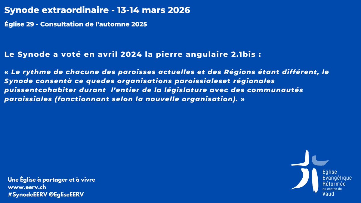 Le Conseil synodal propose en vertu de la pierre angulaire 2.1 bis  de mettre en place un processus de « fiançailles » pour permettre aux futures paroisses qui ont obtenu un résultat positif de travailler ensemble dès maintenant, mais sans former une nouvelle paroisse.