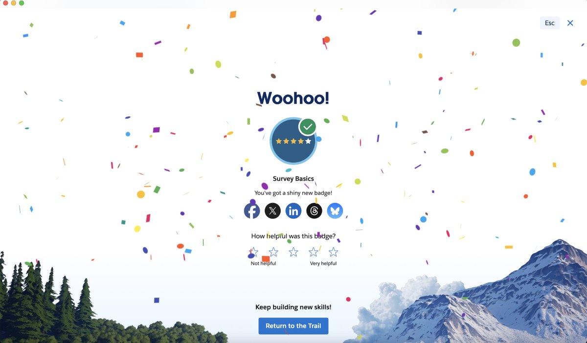 http_jp_nomad_'s tweet image. 【Salesforce学習：Survey Basics（アンケートの基本）】

✅調査：Surveyで現場の本音を可視化 
✅連携：標準機能でスムーズな回答体験 
✅分析：データに基づきシステムを改善 
✅信頼：継続的な声の収集で満足度向上

#Salesforce #Trailhead
