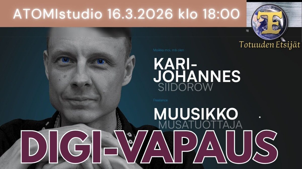 totuudenetsijat's tweet photo. Kari-Johannes Siidorow esiintyy Totuuden Etsijöiden tapaamisessa Riihimäellä 18.4.26 livenä kitaran kanssa ja 16.3.26 klo 18 alkaen keskustelemme Karin toisesta intohimosta digi-vapaudesta ATOMIstudion livessä.
#atomistudio #livevieras #karijohannessiidorow #muusikko #miesjakitara #digivapaus
https://t.co/SVEXbjW9pO