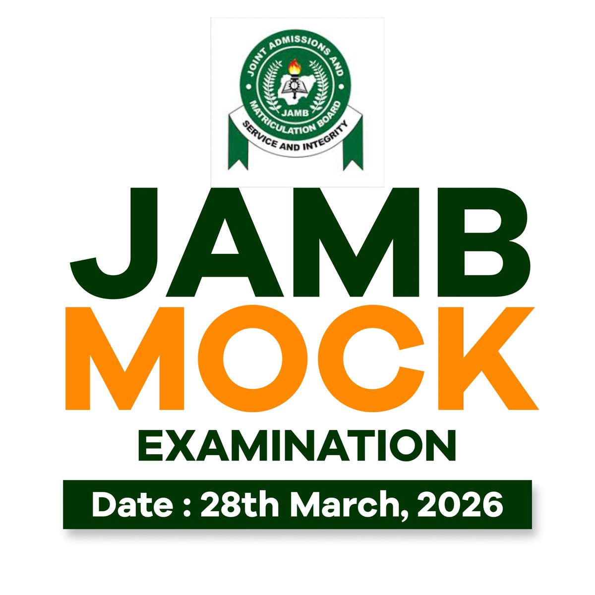 AondowaseChris's tweet image. 2026 JAMB mock is scheduled to take place on the 28th of March 2026.

Registered candidates are advised to take note of this date.
©️ Aondowase Christopher 
________________________
#JAMB2026 #JAMBUpdate #JAMBAdmission #JAMBTips #UTME2026 #PostUTME