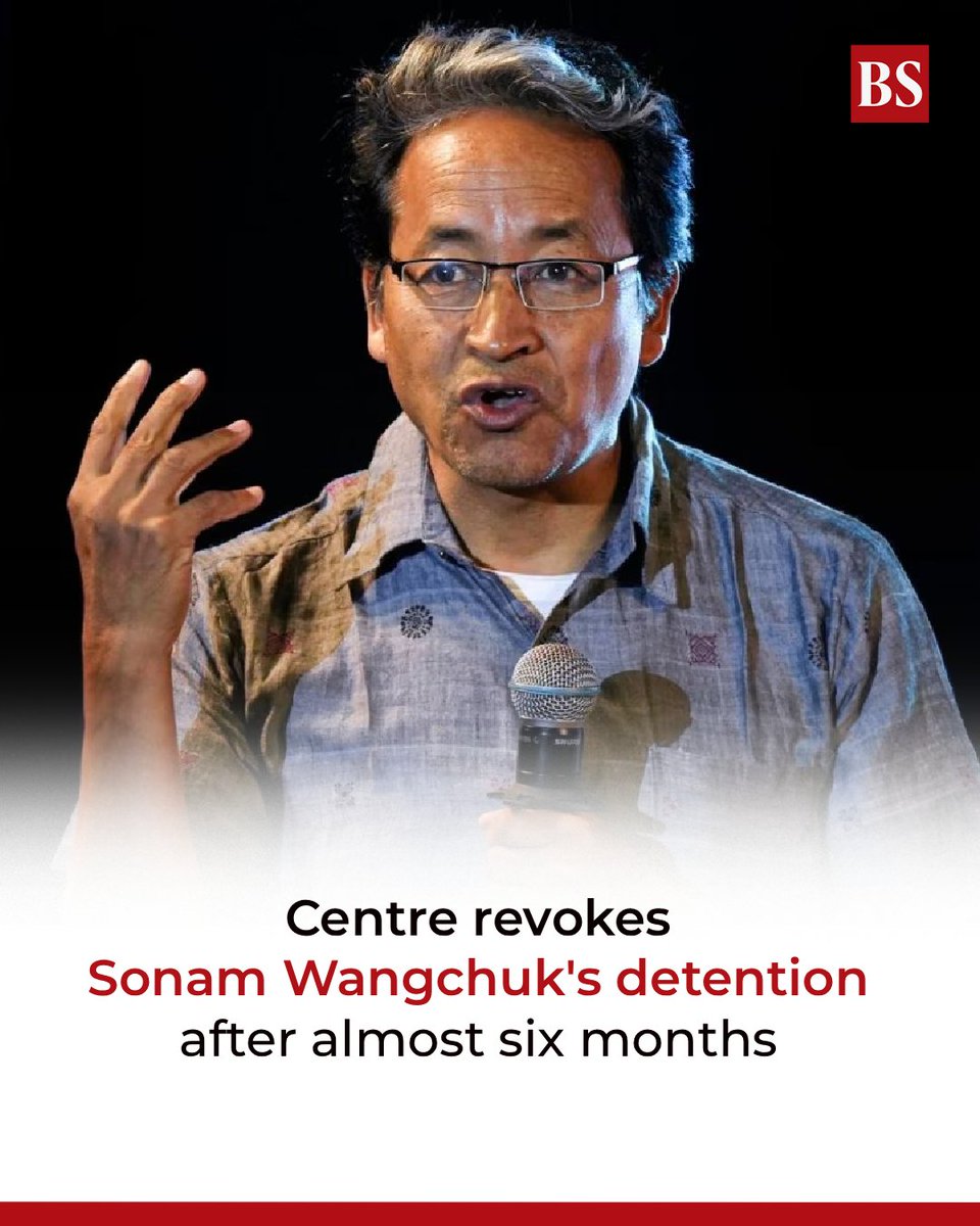 bsindia's tweet image. The Centre has revoked with immediate effect the detention of climate activist #SonamWangchuk under the #NSA, nearly six months after he was arrested following violent protests in #Leh that left four dead.

mybs.in/2g4cgHM