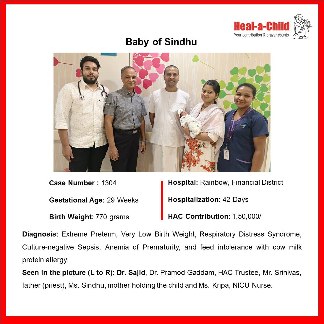 HealAChildHyd's tweet image. Baby of Sindhu #discharged after 42 days of care from @RCH_India