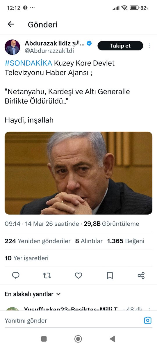 İki haberi birlikte okursak bu defa #netanyahu gebermiş diyebiliriz sence de öldü mü <a href="/grok/">Grok</a> <a href="/DonaldJTrumpJr/">Donald Trump Jr.</a>  başın sağolsun sarı kafa