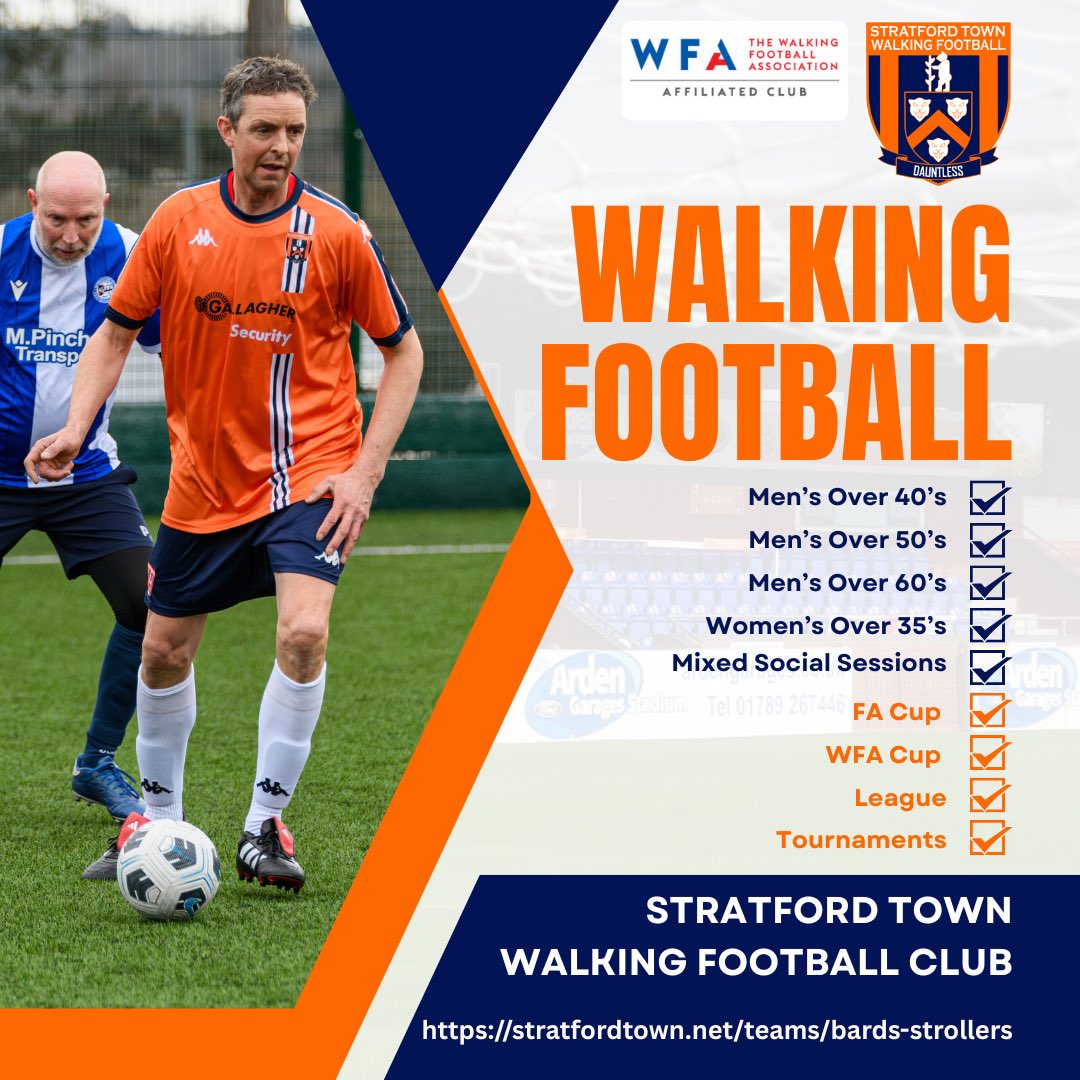 Miss playing football? Walking Football could be exactly what you’re looking for.

At Stratford Town Walking Football Club we welcome men and women, with sessions focused on football, fun and friendship.

With multiple sessions every week, there’s never been a better time to get
