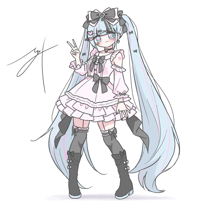 地雷系ミクさん全身描いた!!