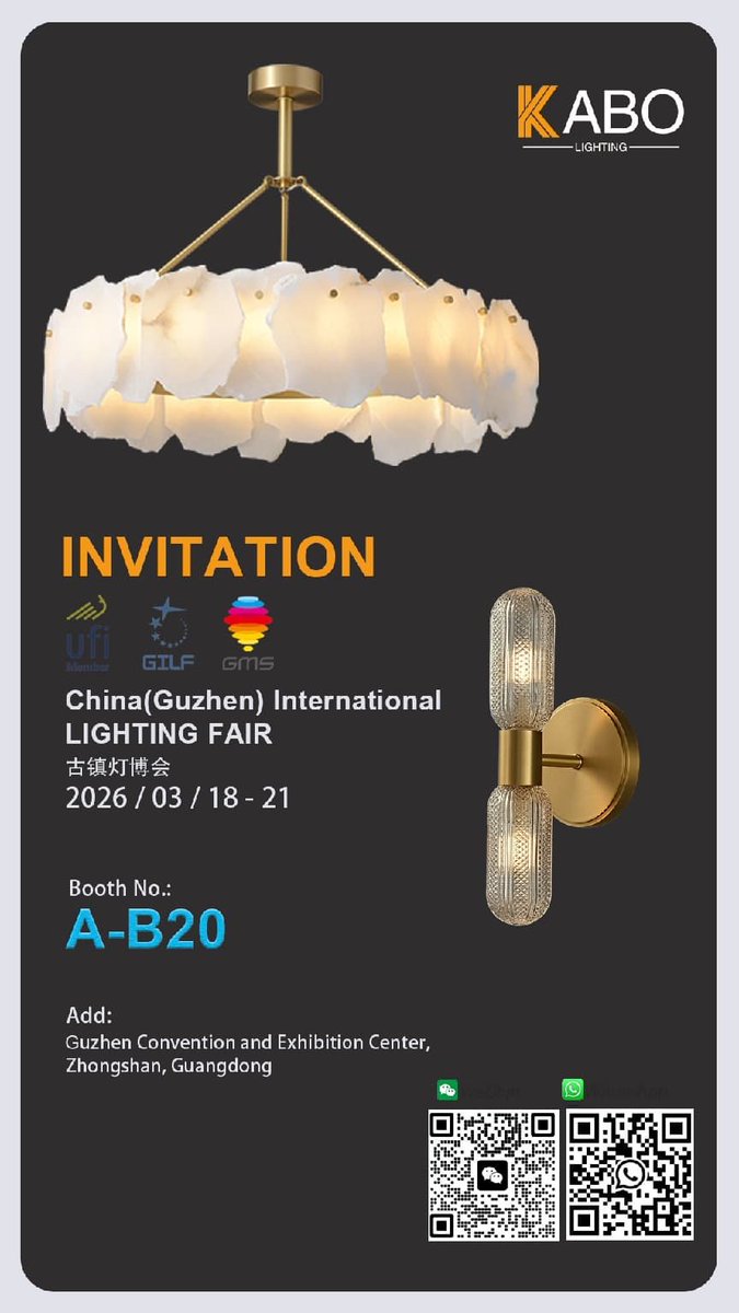 we will attend Guzhen International LIGHTING FAIR in March 18th to 21st. Warmly welcome you to join us. thank you

Guzhen Fair booth No. :  A-B20     
Kabo Lighting
 (Date: 2026/03/18-21)