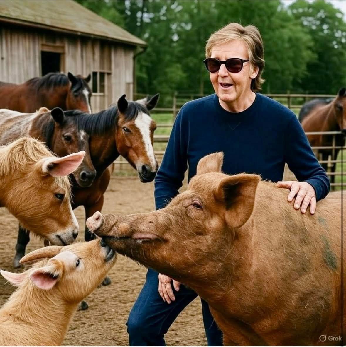 AdeaClaude's tweet photo. Paul McCartney, légendaire exbeatle et militant pour les droits des animaux, a décidé en 2018 avec son épouse, de transformer leur ferme de 200 hectares en un refuge pour animaux de ferme, sauvés des abattoirs et des conditions extrêmes. https://t.co/Y5u947NZCy