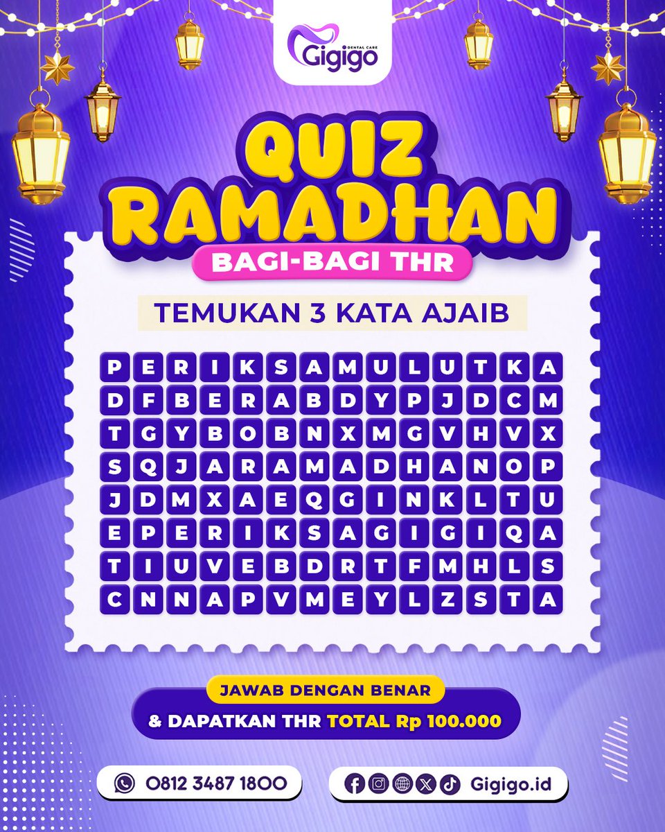gigigo_id's tweet image. 🌙 QUIZ RAMADHAN – BAGI BAGI THR!💸

Main asik sambil ngabuburit yuk!
Coba temukan 3 kata ajaib yang tersembunyi di gambar 👀

Cek lengkapnya di instagram @gigigo.id

#gigigo #quiztime #hadiah #quiz #ramadhan