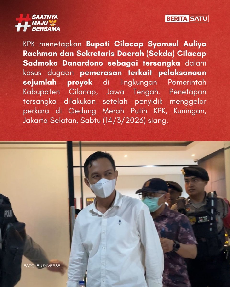 Beritasatu's tweet image. Kasus ini merupakan tindak lanjut dari operasi tangkap tangan (OTT) yang dilakukan secara tertutup di Kabupaten Cilacap.

Update berita selengkapnya di Beritasatu TV, BeritaSatu.com, YouTube BeritaSatu, dan unduh aplikasi BeritaSatu di iOS dan App Store!

#KPK #OTT