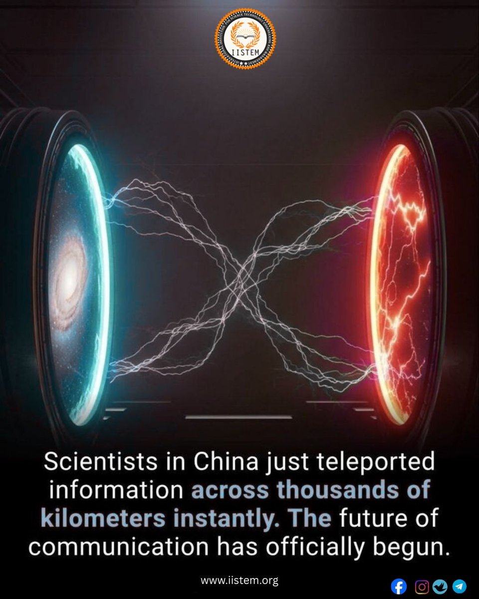 IISTEM1's tweet photo. Scientists have teleported information across thousands of kilometers instantly — a huge step toward the future of communication! ⚡🌐

Explore more : https://t.co/B5Mh2WckVh

#IISTEM #QuantumTechnology #ScienceInnovation #FutureCommunication #TechNews https://t.co/bHZ9kllyWf