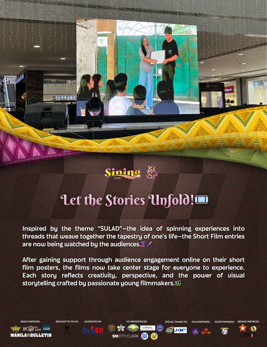 upaguman's tweet photo. Let the Stories Unfold!🎞️

Inspired by the theme “SULAD”—the idea of spinning experiences into threads that weave together the tapestry of one’s life—the Short Film entries are now being watched by the audiences.🧵🪡

#Sining2026
#Aguman52 https://t.co/qz0eYWVIPN