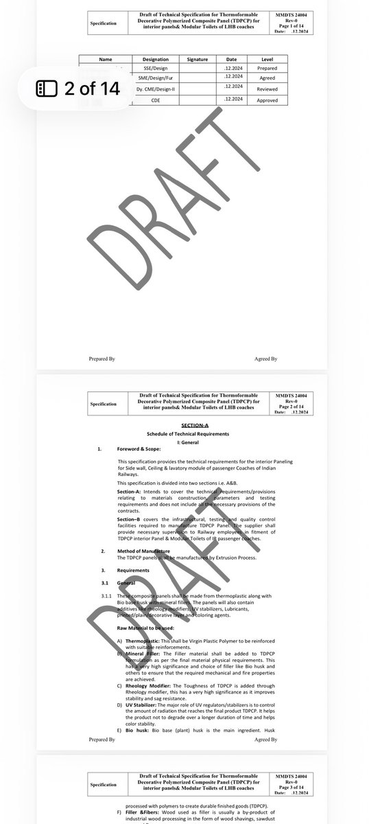 Railwhispers's tweet image. It is highly unusual &amp;amp; concerning that Boards’ RSP ltr. dtd 25.11.24 was issued before the finalization of the material #specifications for TDPCP. As per the information available, the #draft specification #MMDTS 24004,Rev-0, for this material was designed by #MCF during Dec’24..