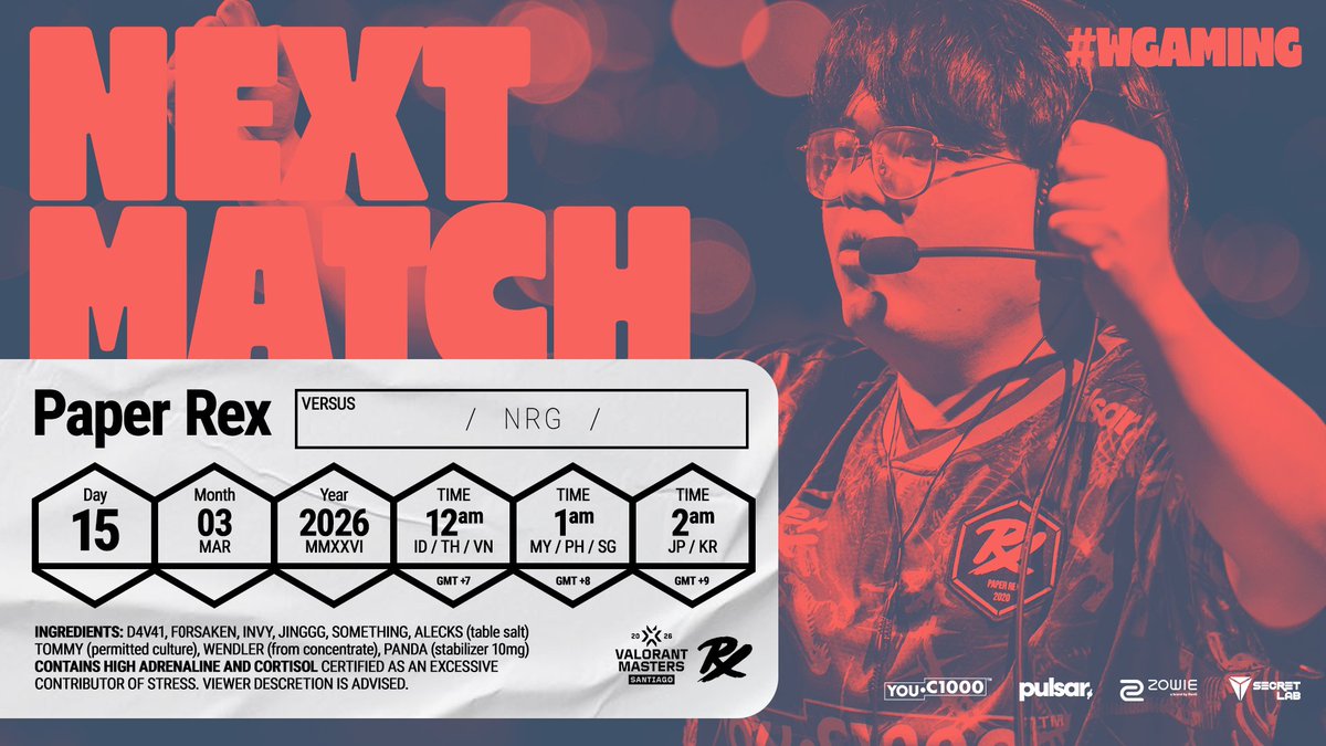 Third time's the charm. Lower Finals BO5 against NRG today 👊

#VALORANTMasters #WGAMING