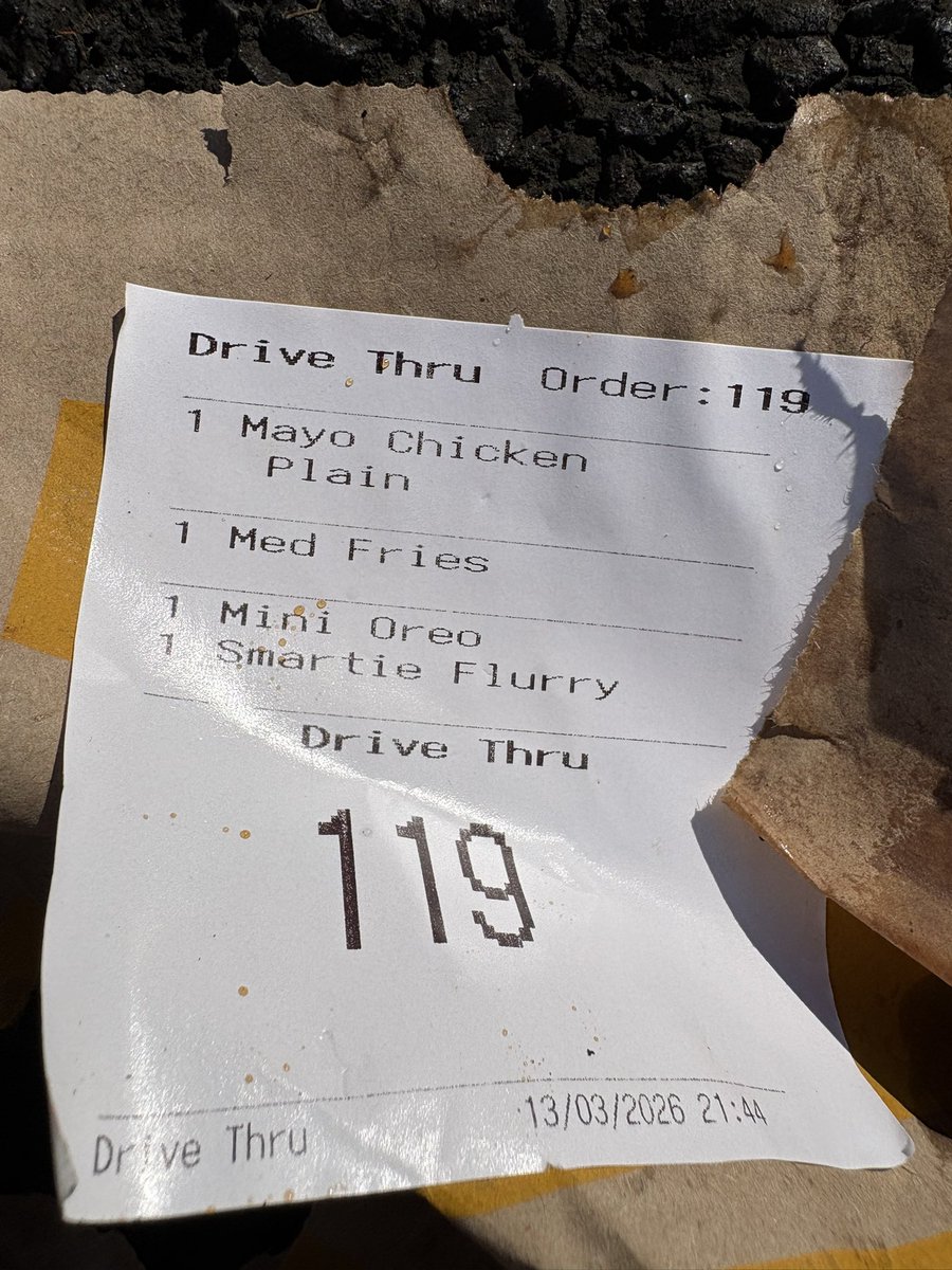 memike72's tweet photo. Hey folk from order no. 119 who used the @McDonaldsUK drive thru at 21:14 on 13/3/26. Really appreciate it you don’t throw your litter out the window, take it home and bin it there. That also goes for your eat-in Mcflurry and #littleitalybelfast pizza box. #liveherelovehere https://t.co/ZOhT77BKSW