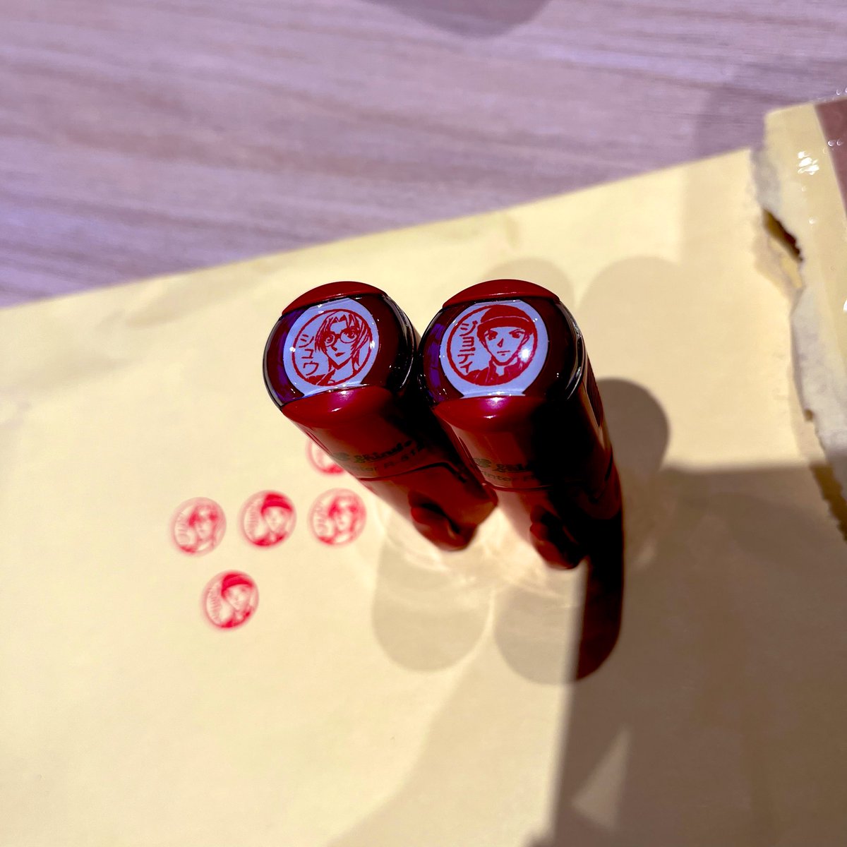 nhw_xl's tweet photo. They finally arrived!!!! The special custom stamps! They’re officially licensed stamp products. I ordered two versions—one with Akai’s face and Jodie’s name in katakana, and another with Jodie’s face and the katakana for ‘Shu’ that she calls him.
#RedStarling https://t.co/CUwzW0ZdQh