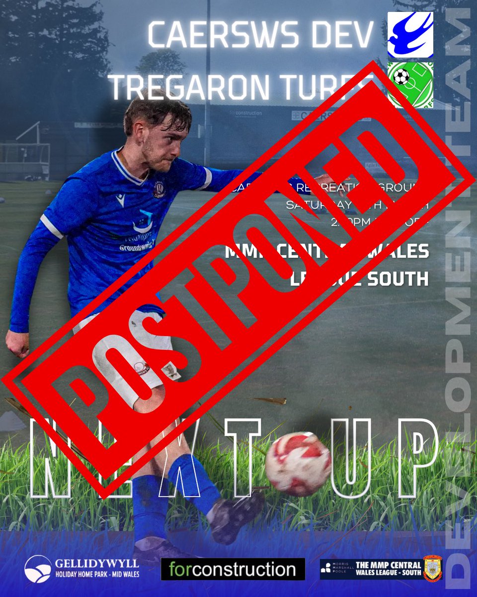 caerswsfc's tweet image. MATCH POSTPONED‼️

After a large downpour of rain last night our development team’s home fixture against @tregaronturfs has unfortunately been postponed 🌧️

We apologise for any inconvenience this may have caused.. 💙

#DevTeam #sws #Bluebirds #Postponed