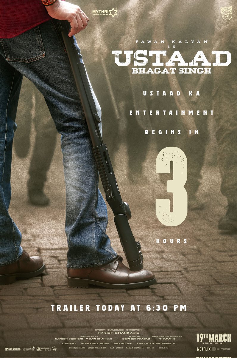 UBSTheFilm's tweet photo. X Vaasiyon...
Ustaad ka entertainment begins in 3 hours 💥💥

#UBSTrailer OUT TODAY at 6:30 PM ❤‍🔥

#UstaadBhagatSingh GRAND RELEASE WORLDWIDE this Ugadi - 19th MARCH, 2026 🔥

#UBSOnMarch19th https://t.co/SZQJySj4Kl