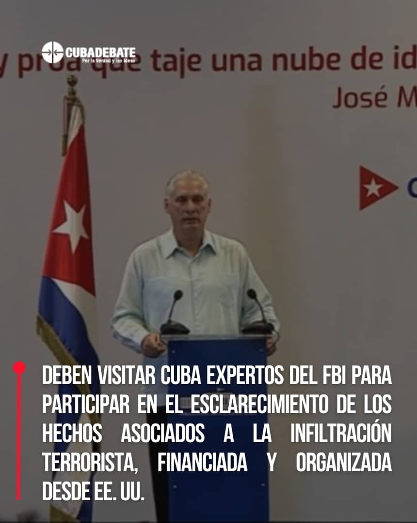 Díaz-Canel denunció infiltración terrorista desde EE.UU. con intención de atacar. Se garantiza proceso penal, atención médica y cooperación con el FBI.  
<a href="/AlexisLorente74/">Alexis Lorente Jiménez</a> 
<a href="/DeivyPrezMartn1/">Deivy Pérez Martín</a> 
<a href="/JL_MarceloP/">Dr. Juan Luis Marcelo Penton</a> 
<a href="/Presi_FEU_UCMSS/">Presi_FEU UCM_ss</a> 
#SanctiSpíritusEnMarcha