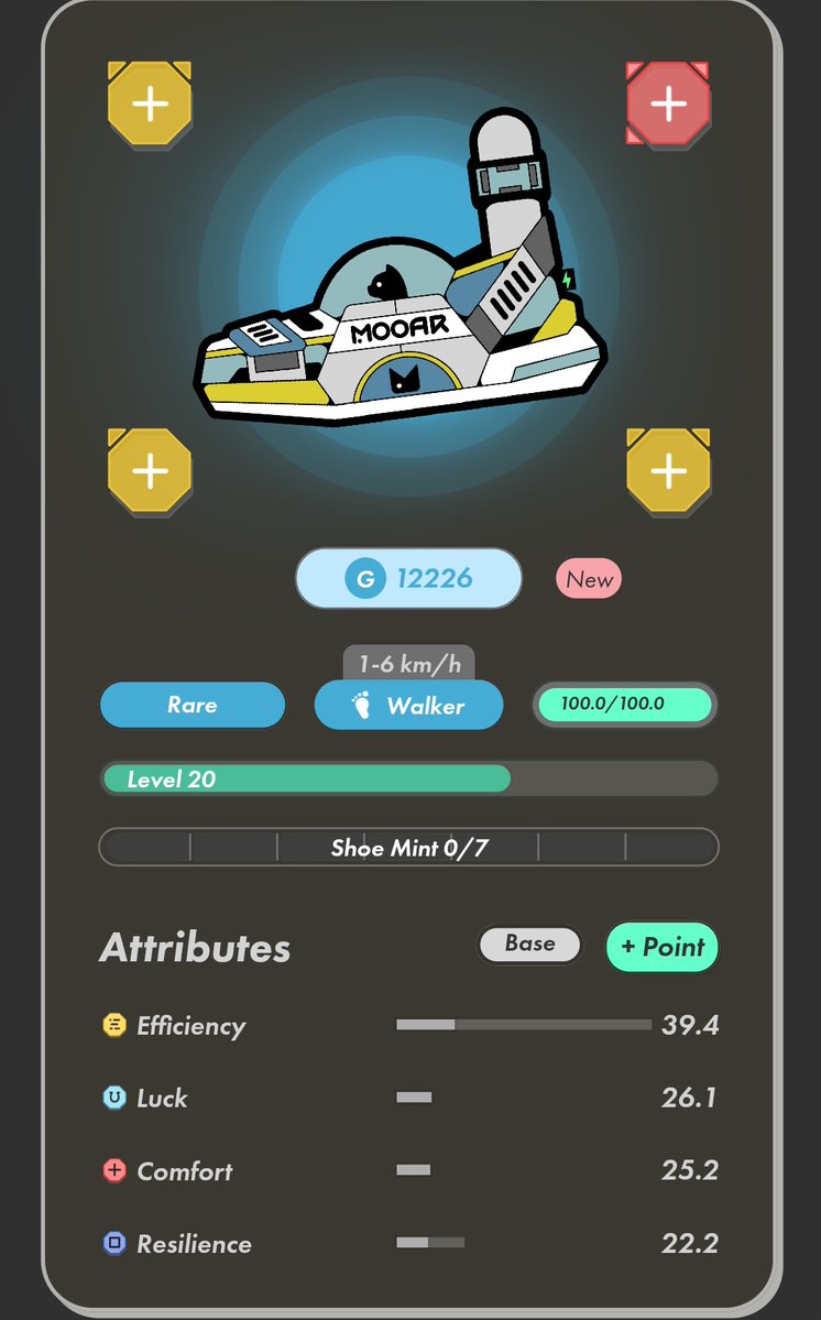 KuliiX's tweet image. The journey continues 👟

Recently I started enhancing my #MOOAR x #STEPN Genesis, and today it moved one step further.

The base Efficiency turned out great this time.

I’ll run it like this for a while and see how much it can push my GST limits 😄

Let’s see.
@Stepnofficial
