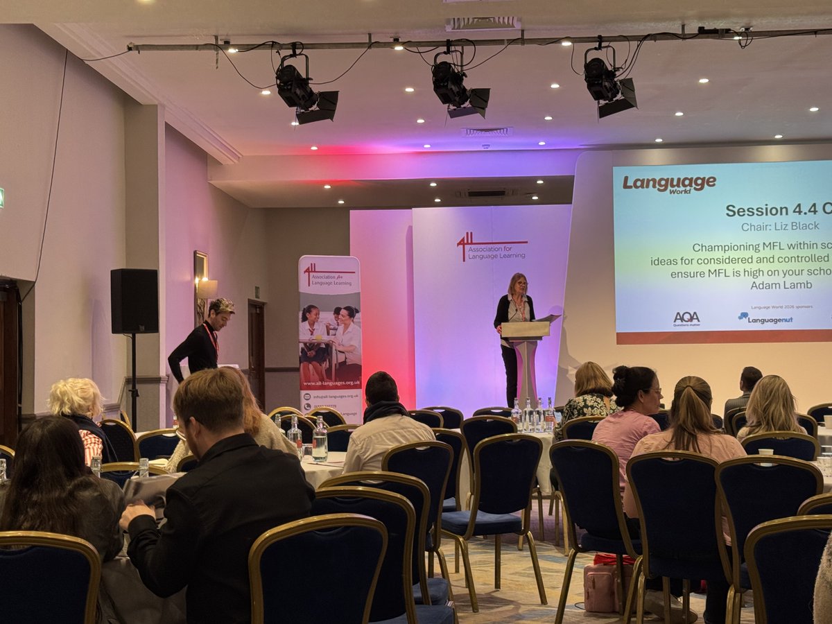 CristaHazell's tweet photo. The very wonderful Adam Lamb speaking now about championing languages here at #LW2026 #all4language #mfltwitterati #mflchat #langchat #edutwitter #talkingsense #nononsence https://t.co/mFJKXAM0VQ