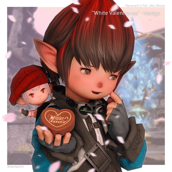 #Lalafell Sightseeing | 'White Valentione' - Wedge "Ah Tataru! I, um… made sure the wrapping was reinforced three times… just in case. Machines work best when everything is secured, you know. A-Anyway… this is for you. I, eh... ᵢ ₕₒₚₑ ᵧₒᵤ ₗᵢₖₑ ᵢₜ ….."