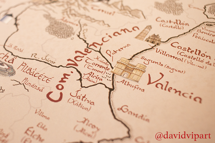 davidvipart's tweet photo. Buenas, recordad que tengo un pequeño grupo de mapas de España estilo Tierra Media con un descuento especial de 10 euros debido a que tienen alguna marca (prácticamente imperceptible y que no afecta a la ilustración), y antes que tirarlos o dejarlos almacenados prefiero que salgan a decorar algún hogar 🙂 Tenéis mi email en mi perfil