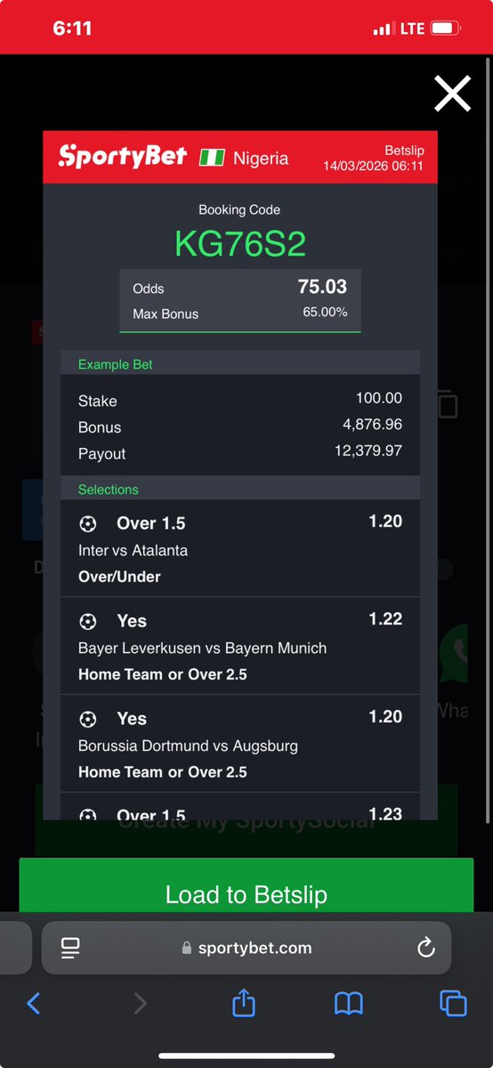 75odds

SportyBet Code: KG76S2

Kindly retweet e don boom 💪🏾
