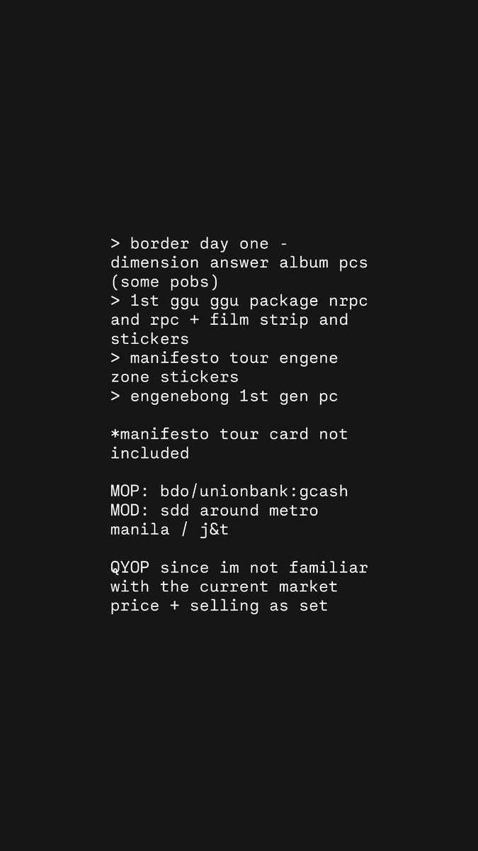 SAINTJIMlN's tweet photo. wts lfb ph

enhypen sunghoon entire photocard collection

QYOP - sold as set
see photo for details

🏷️ album pc rpc nrpc border day one carnival dimension dilemma answer ggu ggu manifesto weverse yizhiyu pob dawn dusk hype up down scylla odysseus charybdis no yet tour engene zone https://t.co/VNefO5ljCi