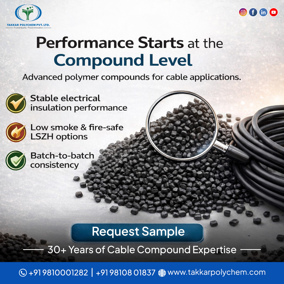 takkarpolychem's tweet photo. Cable performance begins at the compound level.

Stable insulation. Low smoke LSZH options. Consistent quality.

👉 Request a sample.
#CableCompounds #WireAndCable #LSZH #PolymerEngineering #TakkarPolychem https://t.co/DG4PGBZCrg