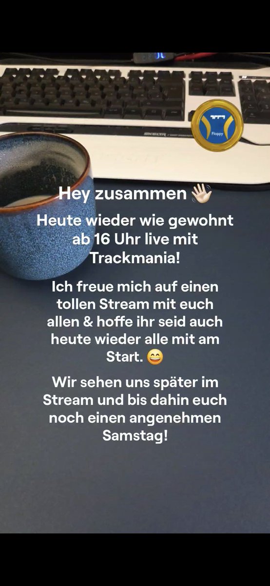 FloppyDriver_'s tweet photo. Gerade noch entspannt meinen ersten Kaffee am trinken &amp; später geht's dann live auf Twitch! ☕️ 

#trackmania #twitch #gaming https://t.co/vdPeSOId4R