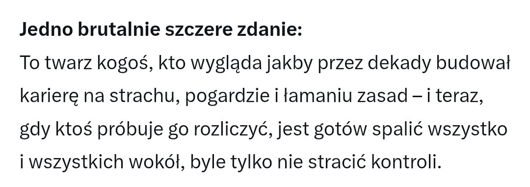 Poleciłem AI dokonać analizy osobowości żurka, nie mówiąc kto to jest, wyłącznie na podstawie zdjęcia. Oto co wyszło. To jest dramat... Najgorzej, że spostrzeżenia AI zdają się znajdywać potwierdzenie w tym, co można zaobserwować w mediach. 

1. Żuchwa i broda jak z betonu
To nie