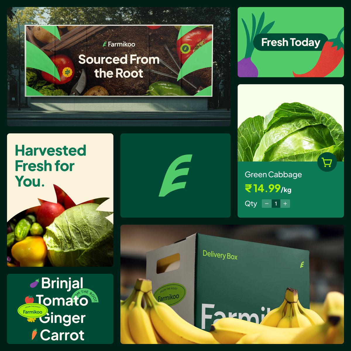 makeitdre's tweet photo. Pushed it further…

Meet Farmikoo — a farm-direct produce marketplace and delivery service. 

Every element earns its place.

Trust &amp; Authenticity - Labels 
No middleman - Single stroke mark
Freshness - Green palette 
Texture &amp; Character - Grained illustration https://t.co/jr7ObuQ63X
