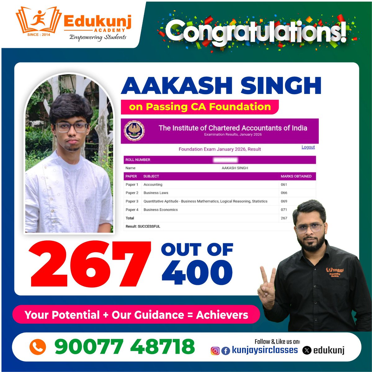 edukunj's tweet photo. Congratulations 🎉 #cafoundation #cainter #cafoundationresult #cacoaching #cainstitute https://t.co/iDGIddOEuE