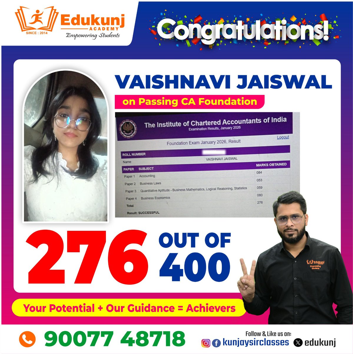 edukunj's tweet photo. Congratulations 🎉 #cafoundation #cainter #cafoundationresult #cacoaching #cainstitute https://t.co/jtcvzhmTs1