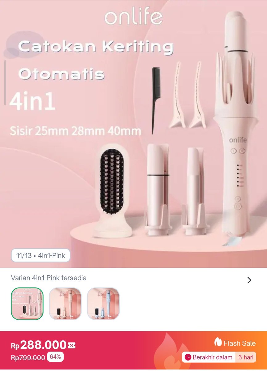 perkedelaa's tweet photo. WTS Onlife Catokan Curly Otomatis 4in1 (Pink) 💖
✨ Brand New! masih di plastik
✨ Double buy pas beli
✨ 4in1, ada sisir + 3 barel
💰 180k ajaa
Pas banget buat yang lagi cari! 🎀
#wts #prelovedmurah #catokancurly #wtb #catokan #zonauang https://t.co/KWQ9eOpkRU