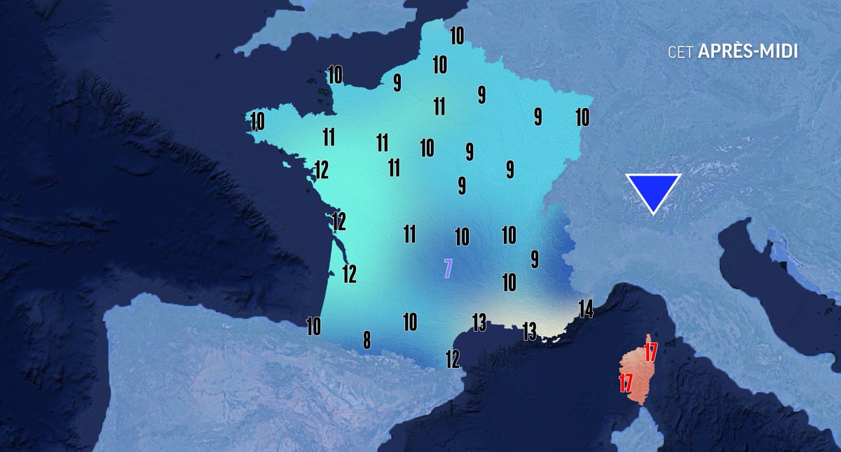 🌦️Ce samedi après-midi, nous retrouvons la perturbation très active sur l'est du pays, donnant d'importante chute de neige en montagne. Ciel de traine sur les 3/4 du pays, avec parfois du grésil dans le nord. Les températures reste 2 à 4° en dessus des moyennes de saison ! ⤵️