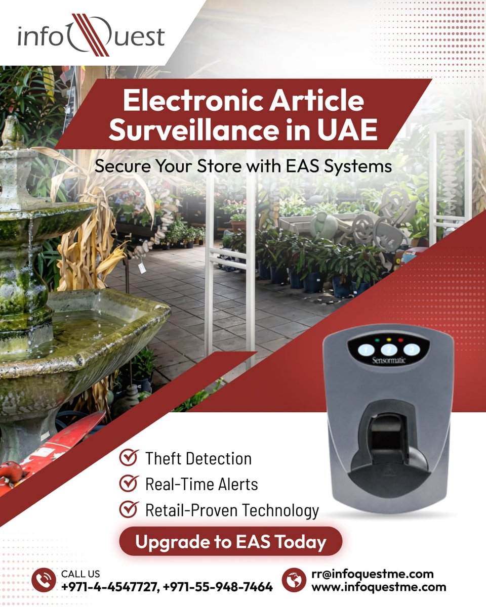 InfoquestDubai's tweet photo. Protect your store from theft – effortlessly! 🛡️📉
Upgrade your security today – keep profits safe!
+971 4 454 7727 | 55 948 7464
🌐 https://t.co/Ugt6Deg4UQ

#EAS #ElectronicArticleSurveillance #RetailSecurity #TheftPrevention #UAERetail #DubaiShops #Sensormatic #AntiTheftSystem https://t.co/2TjUcYi1Vj