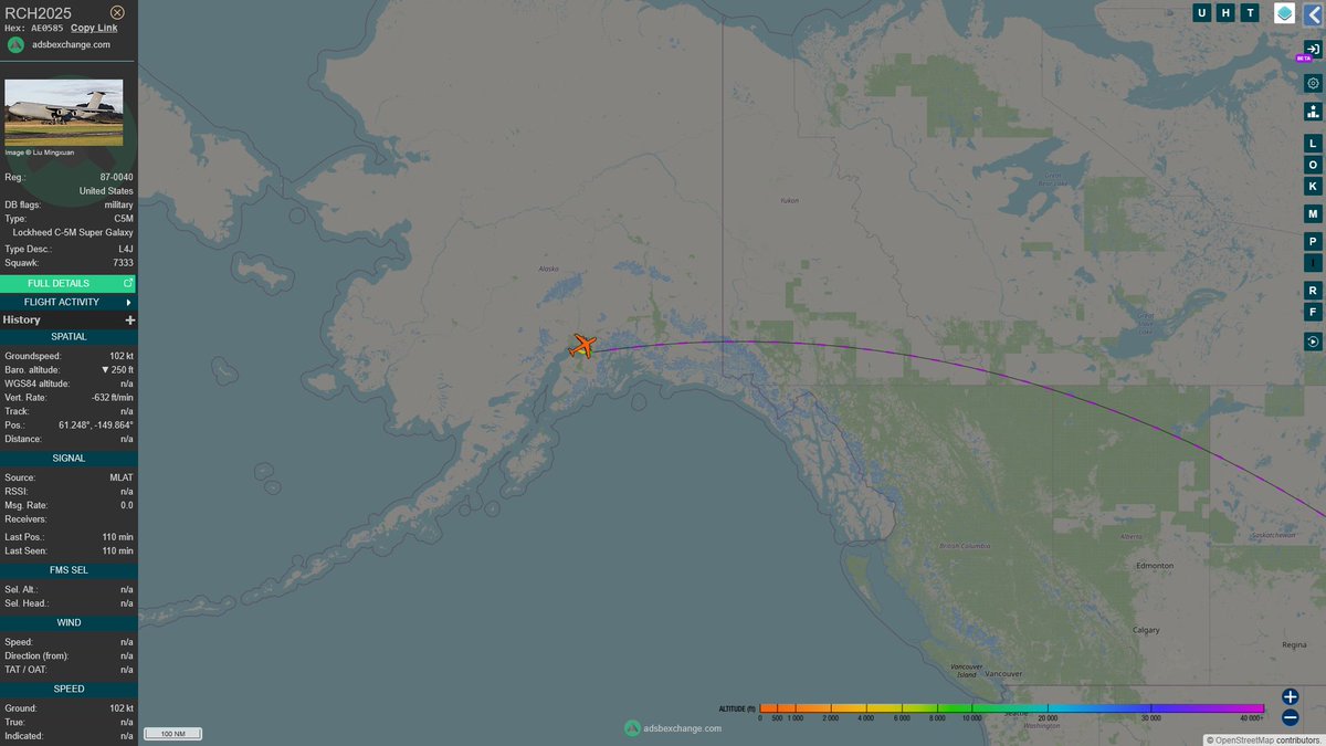 AIYeyENGDdJkjTr's tweet image. Mar. 14, 2026
#Jacksonville NAS ==&amp;gt; #Anchorage 

#RCH2025 #AE0585 USAF C-5M Super Galaxy