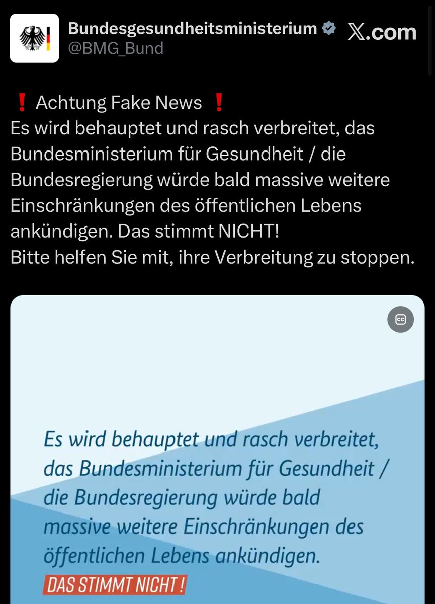 rosenbusch_'s tweet photo. ❗️Achtung Fake News ❗️
Es wird behauptet und rasch verbreitet, das Bundesministerium für Gesundheit / die Bundesregierung würde bald massive weitere Einschränkungen des öffentlichen Lebens (UND DER MEINUNGSFREIHEIT, SOWIE TOTALÜBERWACHUNG, NEUE VERBOTE UND STEUERN,) ankündigen. Das stimmt NICHT! 
Bitte helfen Sie mit, ihre Verbreitung zu stoppen.

(Heute vor sechs Jahren.)