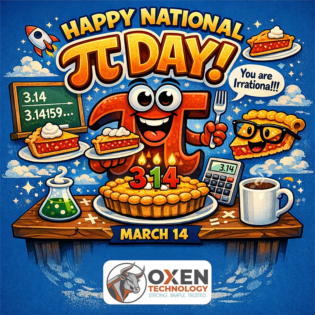 OXENTechnology's tweet photo. Happy #PiDay (3.14) 📐

Celebrating π — irrational, infinite, and kind of amazing.

How many digits can you recite?

#PiDay #MathNerds #OXEN https://t.co/nlpfWs80Ec