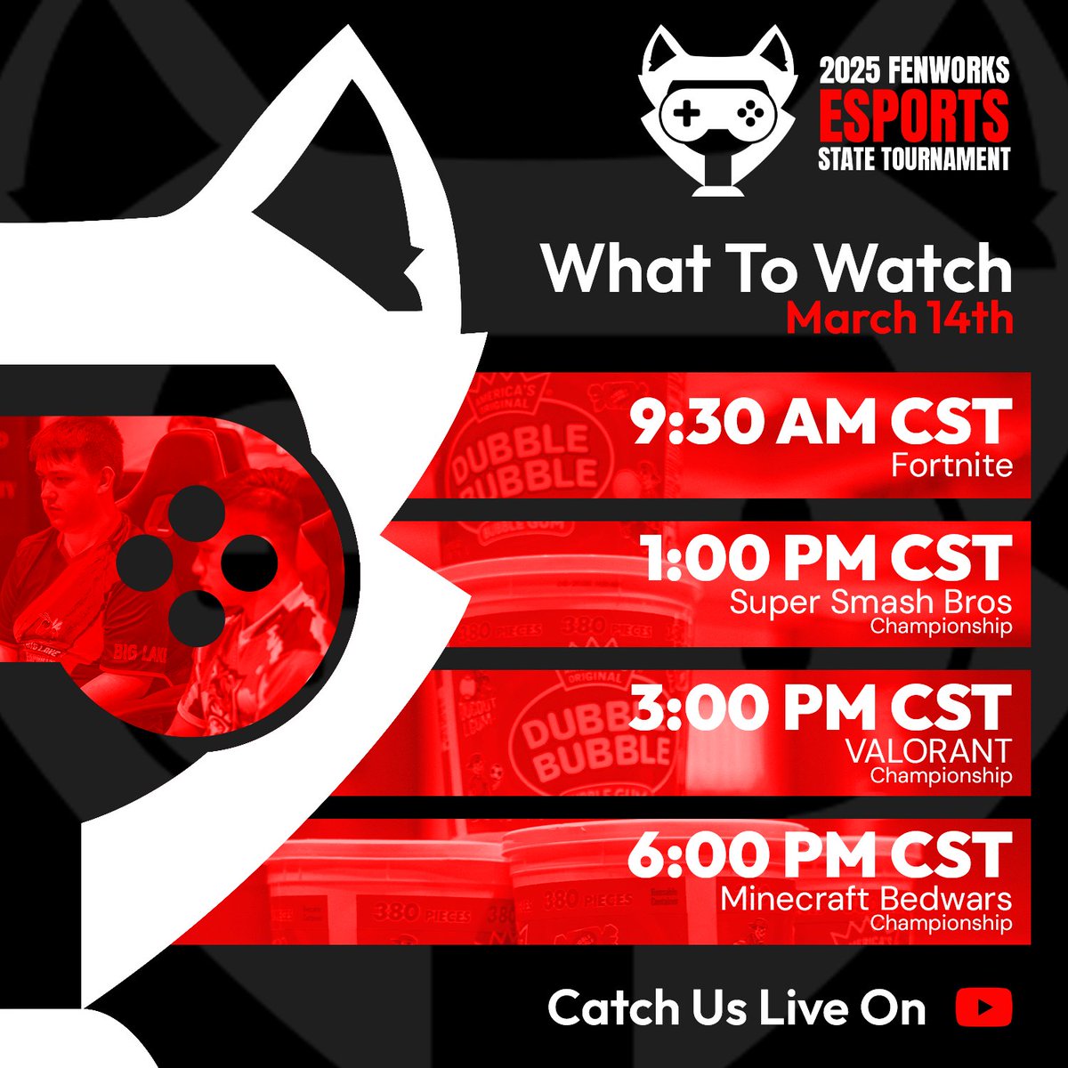 MNVarsityLeague's tweet image. Hey 👋 We’re back for Day 2! 

The Minnesota Esports State Championship continues today, don’t miss any of it!

Our stream schedule is below ⬇️ and we’re LIVE 🔴
Tune in here 🐺: hubs.li/Q0465yDF0

#esports #MN #minnesota #MNesports #mnvl