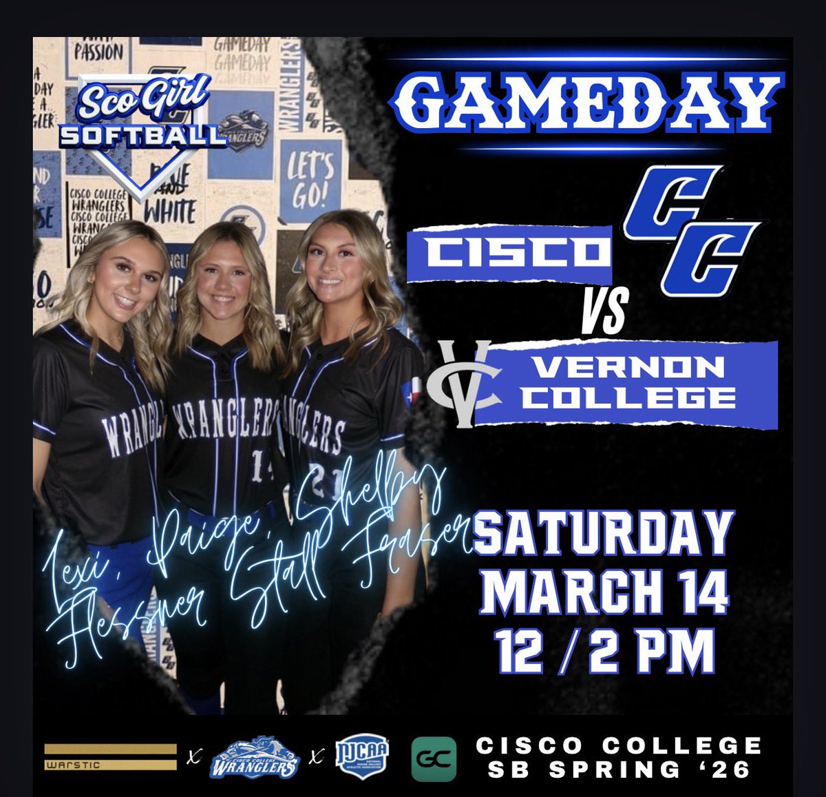 💙🥎IT’S GAMEDAY! 🥎💙
Your Sco Girls are on the road for conference play vs. Vernon College!
First pitch at Noon!

#ScoGirlSB

🆚 Vernon College
🏟️ Vernon
⏰ 12 &amp; 2
🎟️ Free
☀️ 81
 🥎GameChanger🥎
CiscoCollegeSBSpring26
📺 youtube.com/@vcsoftball?si…