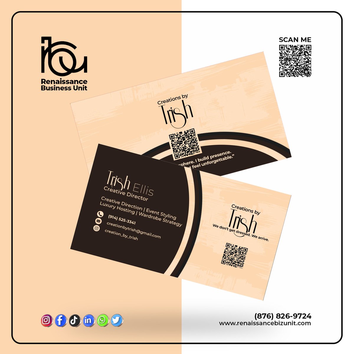 RenaissanceBU's tweet photo. A brand that arrives in style. ✨

Presenting the creations_by_trish business card design where elegance meets bold identity. Clean layouts, refined tones, and thoughtful details come together to create a card that leaves a lasting impression. https://t.co/y2A4ZES1Nm